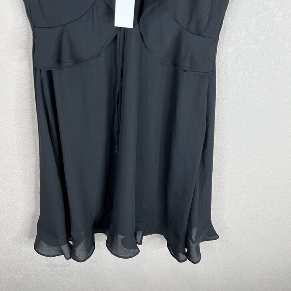 NSR Cheri Dress Size Small Black Short Sleeve Ruffle Trim Chiffon V Neck USA NWT - Picture 4 of 12